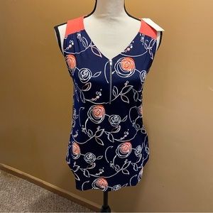 Emi & Joe polyester rosé embroidered print zips at neckline sz S NWT shirt